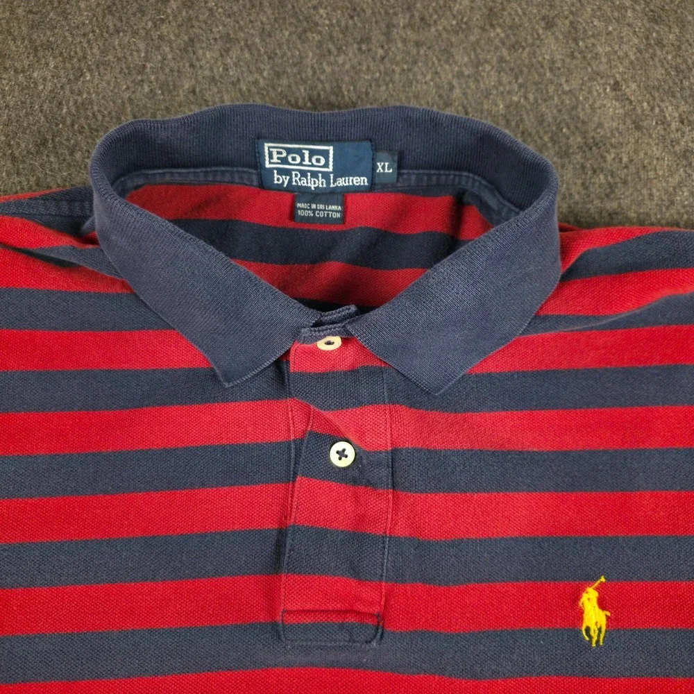 VTG Polo Ralph Lauren Polo Shirt Mens XL Navy Red Striped Pony Classic Fit Pique